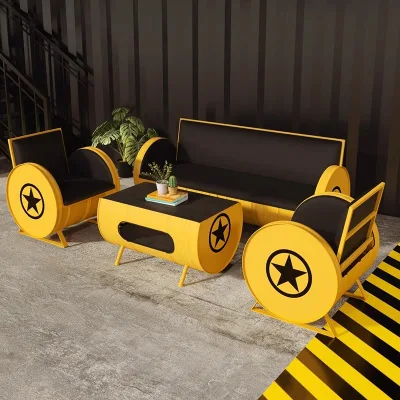 Qingfeng Creative Wrought Iron Tables Chairs for Café Card Seat Bar Sofa Industrial Milk Tea Shop Dessert Store Furniture Sets