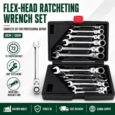 12PCS Ratcheting Combination Wrench Set 6-24mm Hight Carbon Steel Open End Ring Spanner Auto Repair Hand Tools OEM Factory