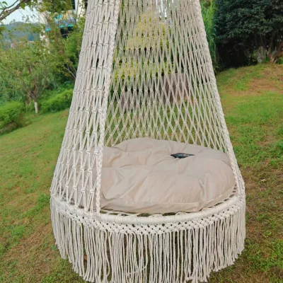 Outdoor Hanging Knitted Hammock Chair Rope Fabric Hammock Swing Chair Fabric Swing with Cotton Rope Mat Cushion