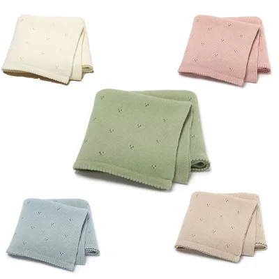 Hot Selling Solid Color Mother and Baby Pure Cotton Baby Blanket Knitted Solid Color Hollow Dot Blanket Cover Towel Blanket