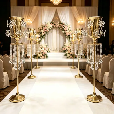 Wedding Decoration Props Tall Road Flower Racks Gold Metal Flower Bottles Hotels Banquet Flower Decorations Wedding Scene