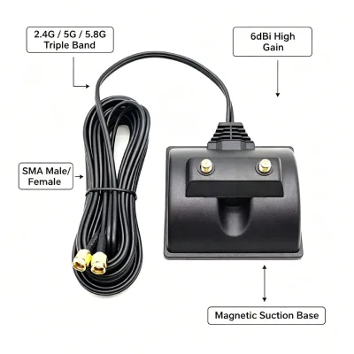 High Performance External Connector 6dBi Magnetic Disk Antenna 2.4Ghz 5Ghz 5.8Ghz RP SMA Female for WiFi Wireless CPE Pro 4G LTE