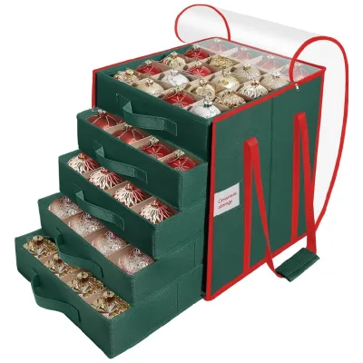 Christmas Ornament Storage Box Organizer - 5Layers with Dividers, Durable Holiday Decoration Accessories Container