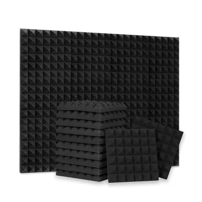 Yuan Yuan C2-15R 12-Pack Customizable Studio Decorative PU Foam Sponge 12X12X2 Black Pyramid Sheet Modern Soundproofing Acoustic