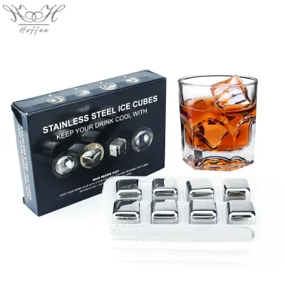 Wholesale Pack of 8 Reusable Whiskey Stone Stainless Steel Bar Ice Cube Chilling Stone With Tong