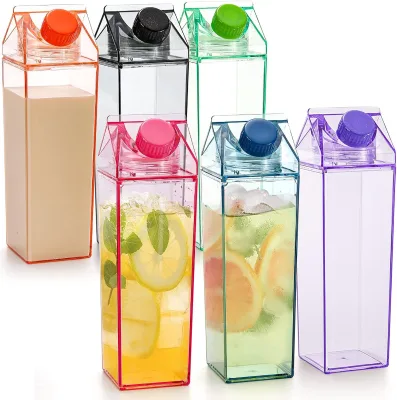 Hot Cross-Border 500ML/1000ML Plastic Milk Cup Net Red Creative Square Design Logo Printing Service Promotional Drinkware