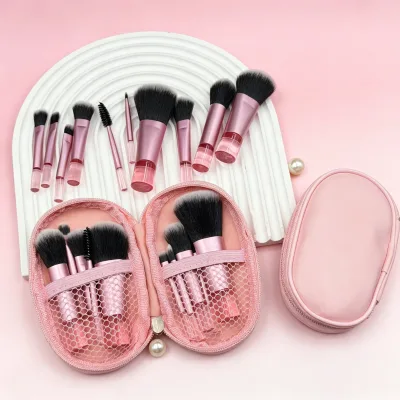Hot Selling Portable Travel 10 Pcs Pink Mini Makeup Brushes Face Eye Vegan Luxury Custom Private Label Professional Brush Kit