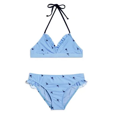 Custom Your logo Ethic Shiny Lovely Little Girl Modeling Bikini for 5-14 Years Girls Striped Print Bikini