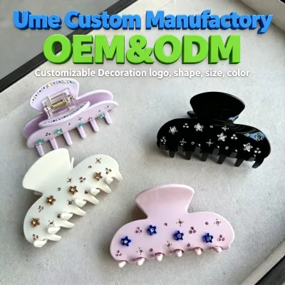 Ume Customization Exquisite 3D Shiny Rhinestone Stars Medium-Size Acetate Hair Claw