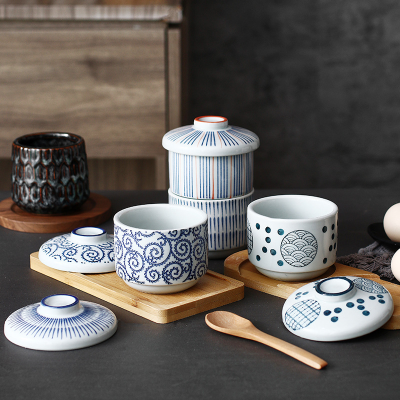 Harmony Kitchen Tableware Japanese Retro Small Soup Cup Water-Proof Liner Chawanmushi Bowl Ceramic Stew Pot