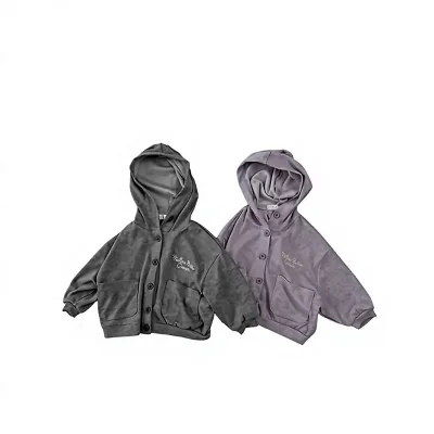 Hooded Turtleneck Cotton Coats for Boys Girls New Autumn Korean-Style Knitted Cardigan Babies Casual All-Match Kids' Hoodie Top