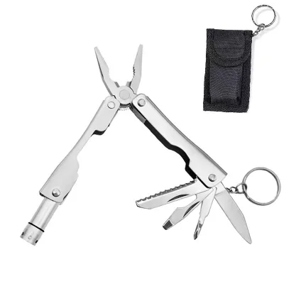Outdoor Sports Mini DIY Stainless Steel Folding Pliers With High Performance LED Flashlight