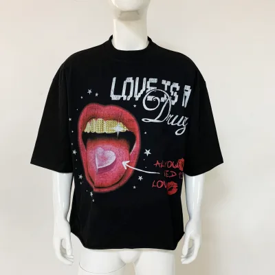 Custom Cut and Sew Y2K Heavyweight Cotton Raw Hem Tee Shirt Oversize Graphic t Shirts Boxy Cropped t Shirt