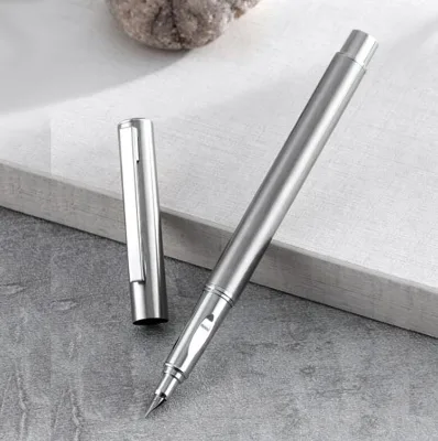 Stainless Steel Multi-functional Laser Engraved Fountain Pen with Ink Converter F Nib Standard Tip for Student and Office Use