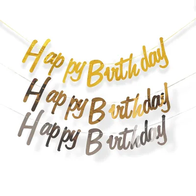 DIY Foil Hanging Banner Bunting Solid Color Happy Birthday Cursive Letter Banner for Kids Hot Sale Party Decoration Wholesale