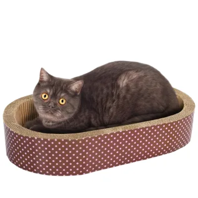 Top Selling Ellipse Shape Cat Scratcher Cat Scratcher Furniture Recycled Cool Red Spot Cardboard Bed