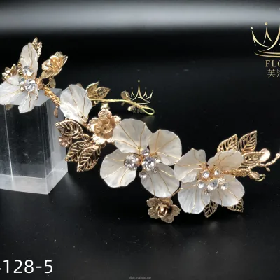AT-4128-5 Korean Style Fashionable Florals Ivory Zinc Alloy Goldor Plated Bridal Accessoires Wedding Tiara Headband Hair Women