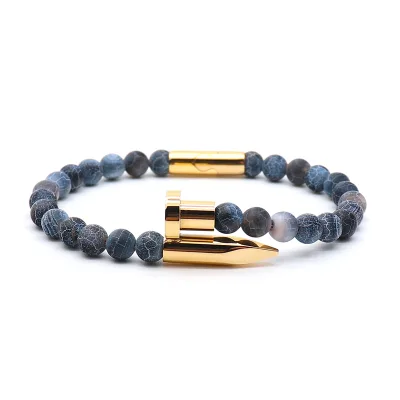 Fashion Bracelet Unisex 6mm Natural Stone Quartz With 18k Gold Plated Rose Gold Plated Stainless Steel Trendy Bangle
