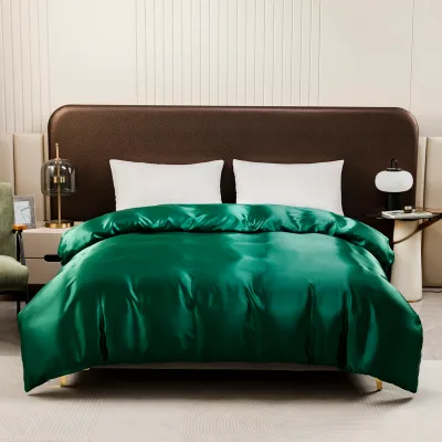 Custom Silk Like Satin Bedding Set Wine Double Bed Duvet Cover with Zipper Closure