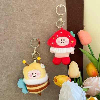Wholesale New Style Cute Bee Toy and Adorable Mushroom Plush Doll Keychain, Bag Charm