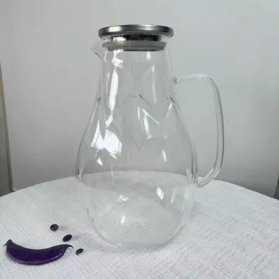 Modern Glass Water Carafe with Stainless Steel Lid, Elegant Beverage Server for Dining Table