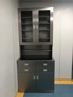 Modern SS304 Stainless Steel Medical Storage Cabinets Glass-Door Cabinets with Drawers Commercial Furniture for Hospitals