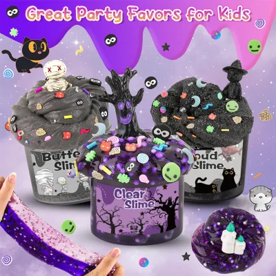 Halloween DIY Fluffy Sweet Smell Foam Butter Slime Kit 6 Pack for Kids