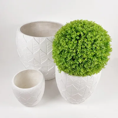 Home and Outdoor Use Round White Leaf Pattern Flowerpot