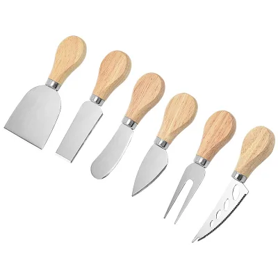 Three-Piece Cheese Knife Set with Cheese Knife Fork Butter Knife Wood Handles