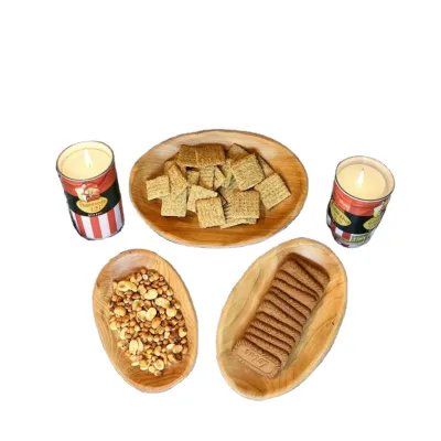Handcrafted American Style Wooden Dinnerware -Plant Pattern Oval Plates Reusable & Freezer Safe for Business Gifts