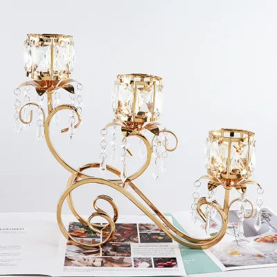 European Table Glass Candlestick Decoration Three-Head Candlestick Home Romantic Candlelight Dinner Candlestick Decoration