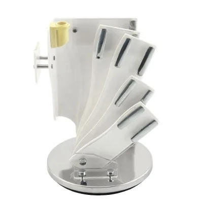 Withe Color Rotatable Bottom 7 Pieces Kitchen Knife Acrylic Block Holder for Knives