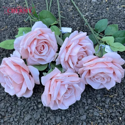 DC086 High Quality Silk Flower Blush Beige Rose Flower for Wedding Event Decor