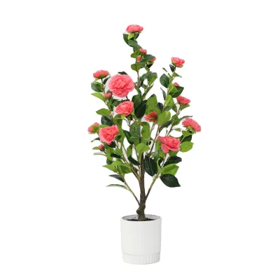 Handmade High-quality 60-180cm Indoor Decorative Artificial Rose Red Camellia Tree Indoor Plant for Home Garden Decoration