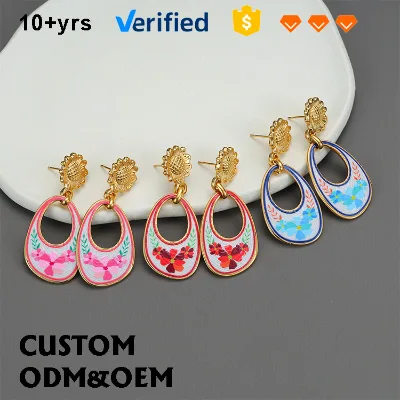 Stainless Steel 18K Gold Plated Oval Flower Stud Earrings, Ins Style Creative Design Non-fading Jewelry for Women Gift