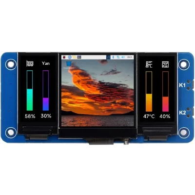 Raspberry Pi Triple LCD Expansion Board SPI Interface Onboard 40-pin GPIO 13-inch Main LCD Dual 096-inch Sub-LCDs IPS Display