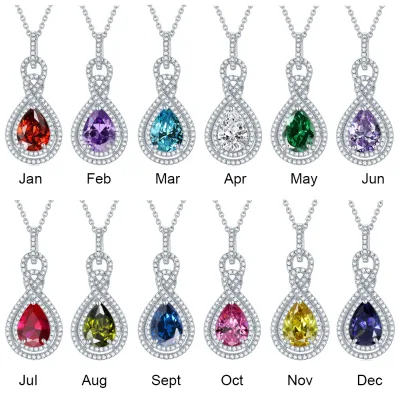 Birthday Gift Rose Gold Plated S925 Sterling Silver Infinity Halo 12 Color Cubic Zirconia Birthstone Necklace for Women