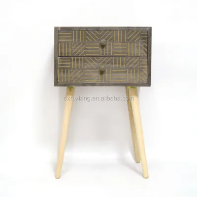 2 Drawers Solid Wood Bedroom Nightstand Bedside Lamp Table