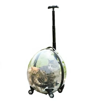 Round Pull-Along Pet Travel Bag with Zipper Closure and Telescopic Handle for Small Dogs Cats, Pet Rolling Carrier