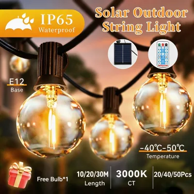 Outdoor Solar G40 Globe LED String Lights 10M 20M 30M IP65 Waterproof Fairy Garland for Patio Garden Wedding Christmas Home Deco