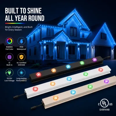 30mm RGB Pixel Light DC24V IP68 Addressable Outdoor Lighting For Fence Pergola Gazebo Walkway And Driveway Projects