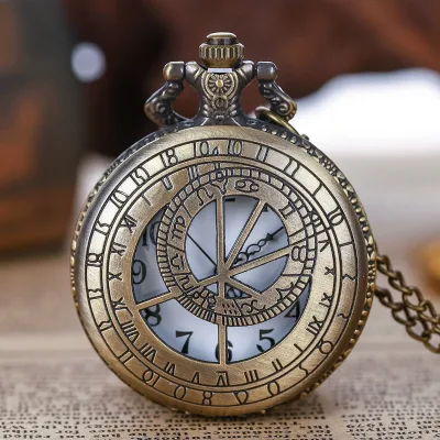 Vintage Bronze Hollowed Out Compass Pocket Watch Surveying Geometry Heart Pattern Pocket Watch Gift
