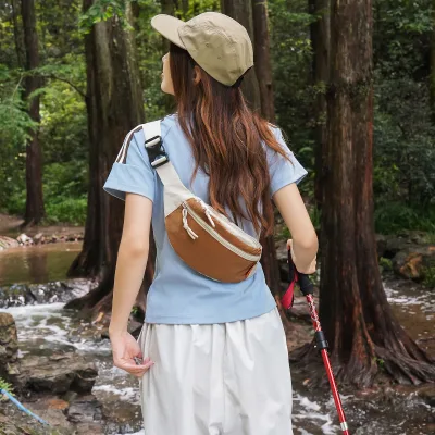 New Summer Dopamine-Colorblock Nylon Zipper Crossbody Waist Bag Lightweight Outdoor Travel Hiking Leisure Travel Women's Chest