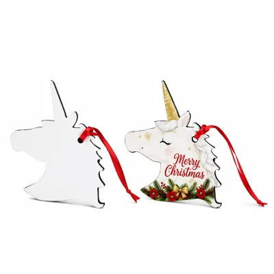 Sublimation OrnamentsGlossy Hard Board Customized Christmas Unicorn Shape Ornament Factory Indoor Home Decoration DIY for Kids