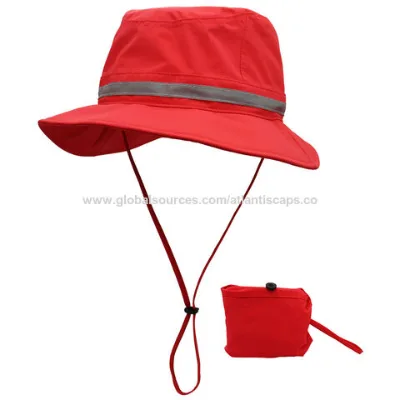 Bucket Hat Packable foldable Sun Hat Adjustable Design waterproof quick dry bucket hat reflective stripe red OEM