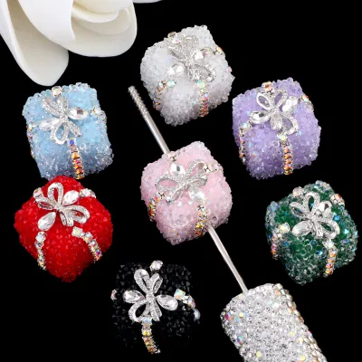 Bow Gift Box Plastic Sugar Rhinestone Ball Bag Chain Decoration Square & Round Christmas Acrylic Beads for Pens