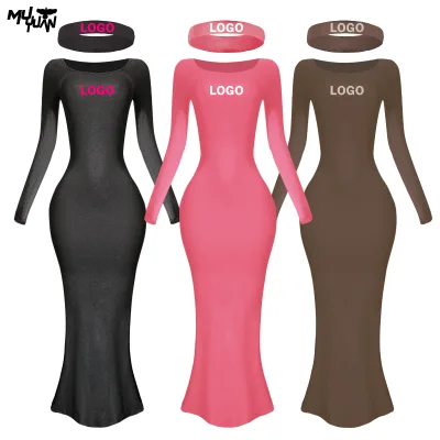 Custom Bodycon Elegant Dress Loungwear Women Basic Black Lounge Dress Long Sleeve Dresses