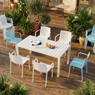 Stackable All-Weather Plastic Dining Chairs, Restaurant & Garden Patio Dining Set, Weatherproof Plastic Table & Chairs