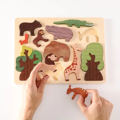 Wooden Animal Puzzle Peg Board Stacking Toy Early Learning for Toddlers