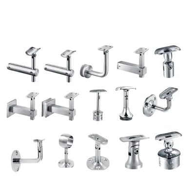 China Manufacturer Stainless Steel 304 Square Vertical Handrail Brackets Mirror/Satin Finish Wall-Mounted Contemporary Design